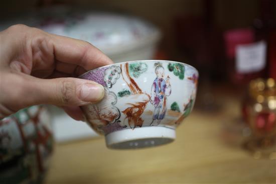 An 18th Chinese famille rose tureen and cover, a similar bowl and crackleglaze jar tureen height 27cm